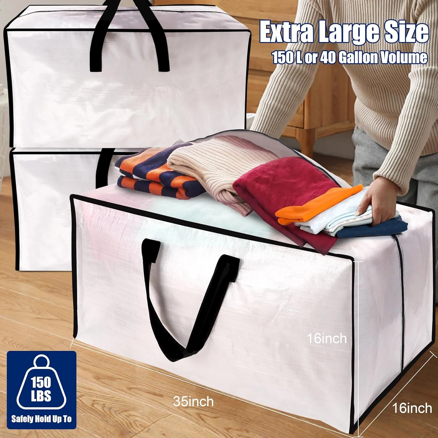 Cosy Family 8 Pack Heavy Duty Extra Large Moving Bags with Backpack Straps - Strong Handles & Zippers, Storage Totes For Space Saving, Fold Flat, Alternative to Moving Box (40 gal, Clear)