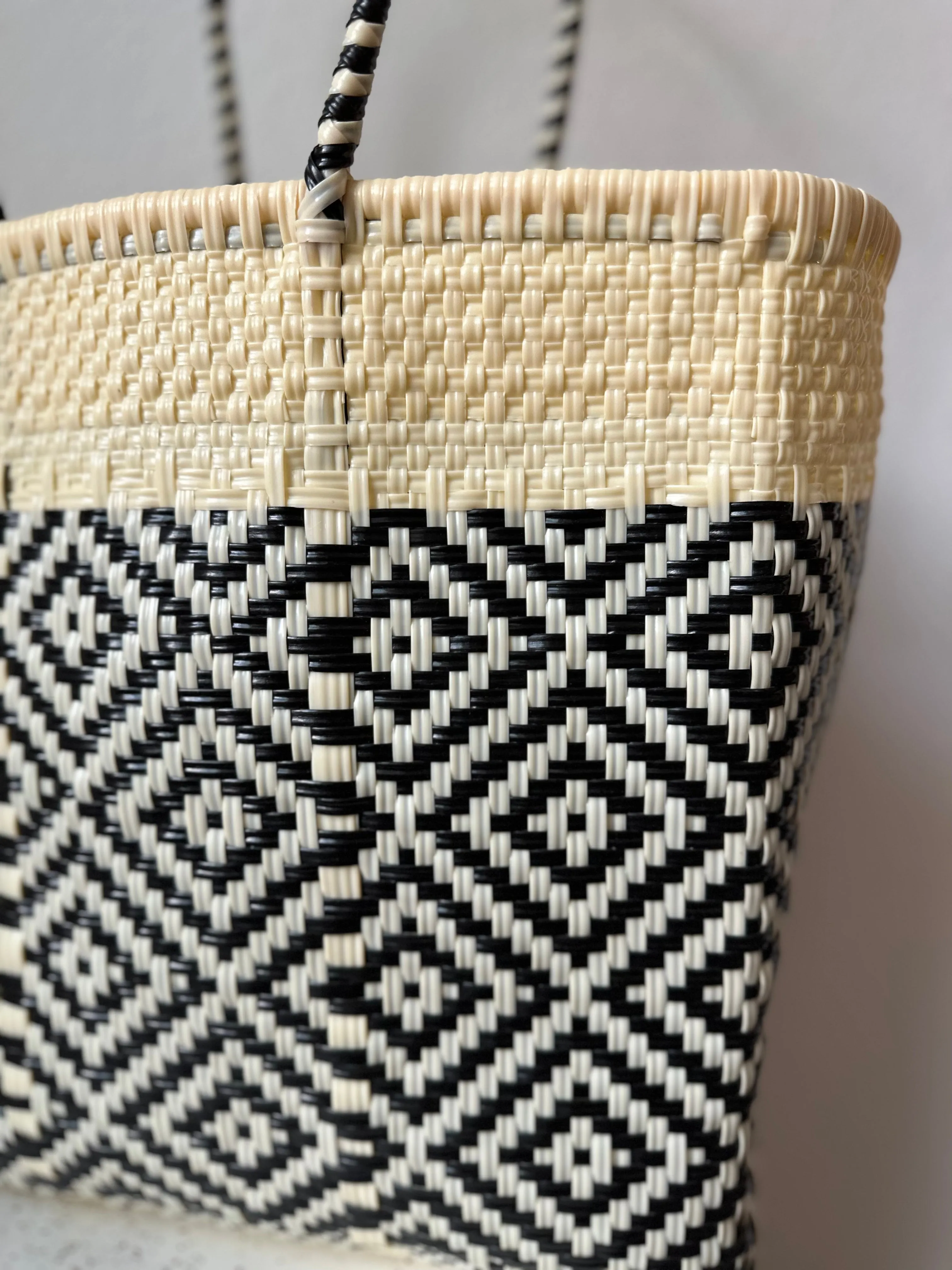 Cream and Black Woven Tote