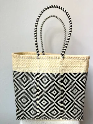 Cream and Black Woven Tote
