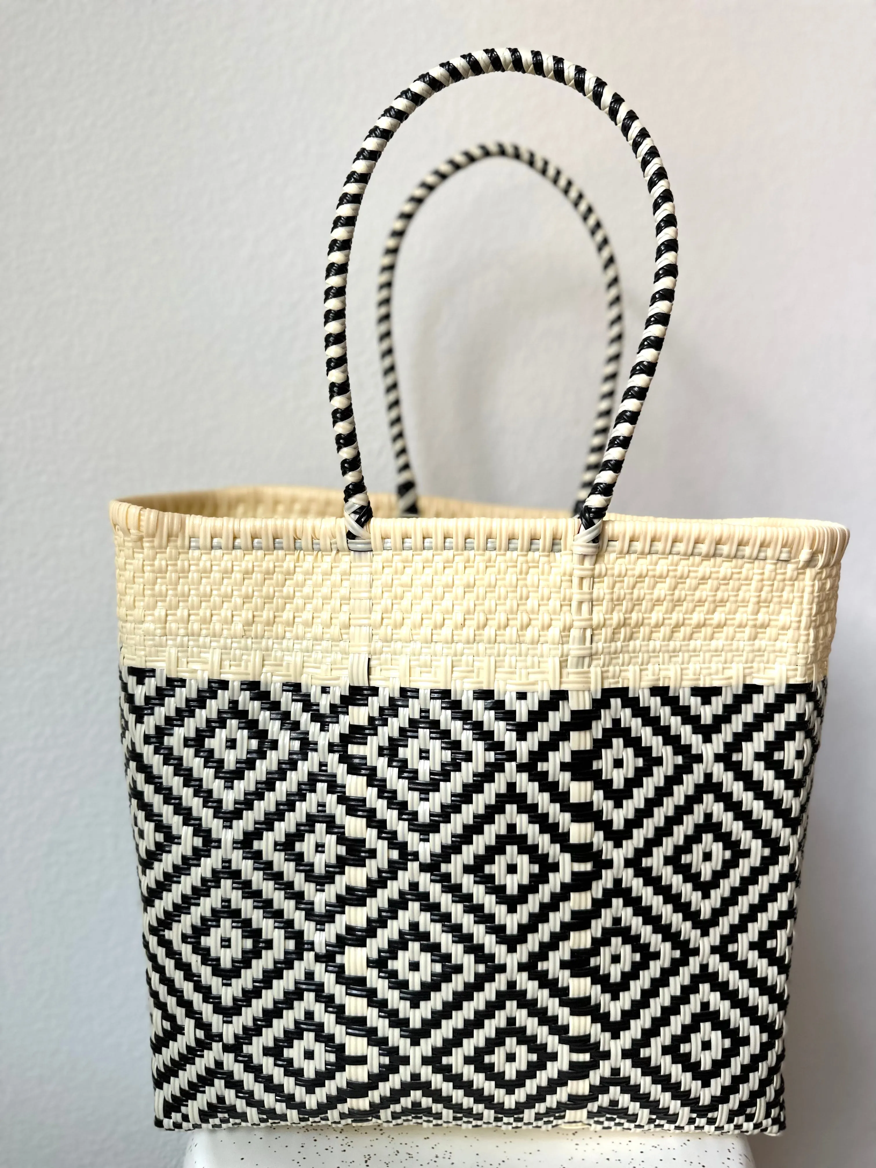 Cream and Black Woven Tote