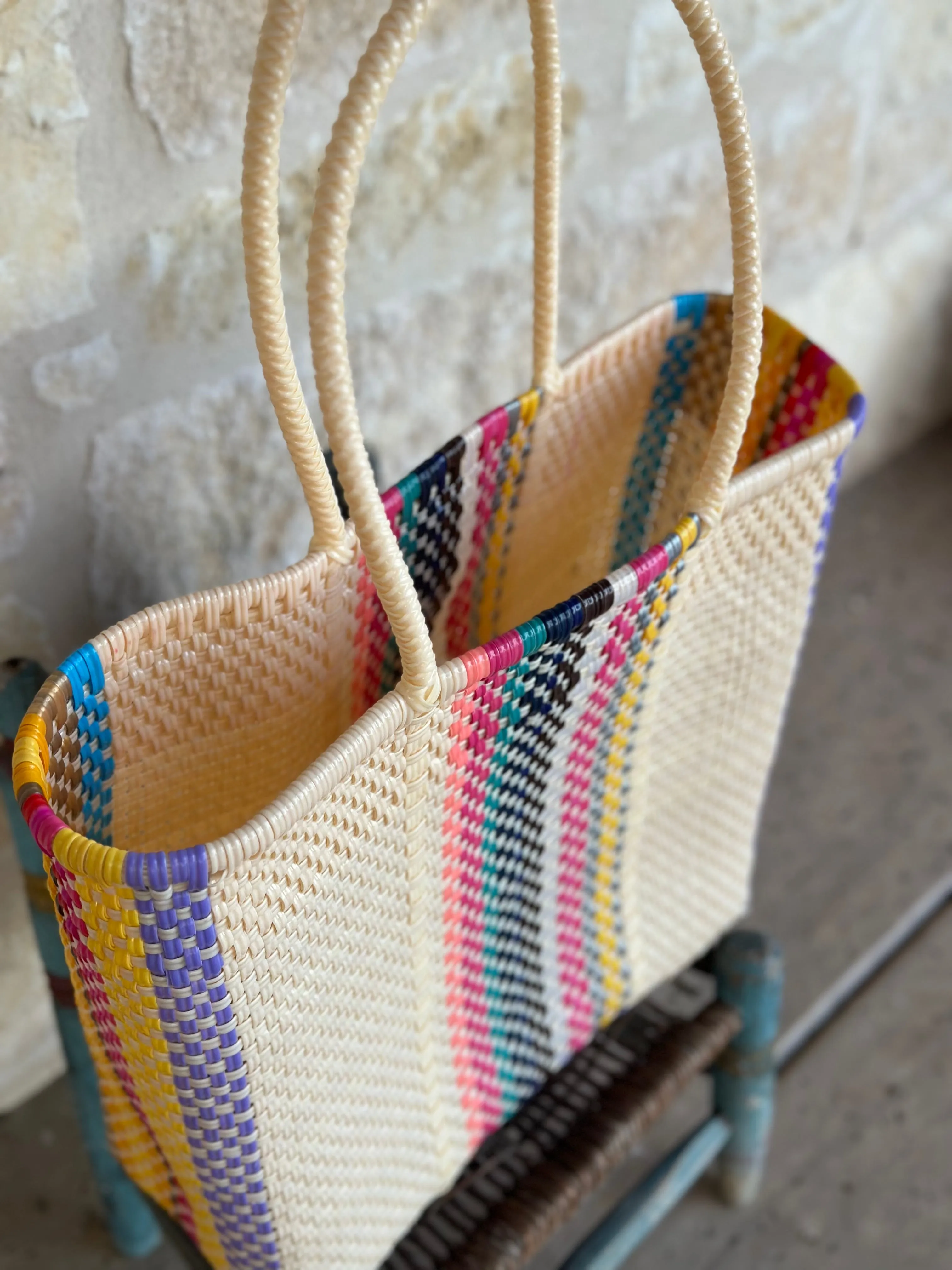 Cream with Multicolor Woven Tote