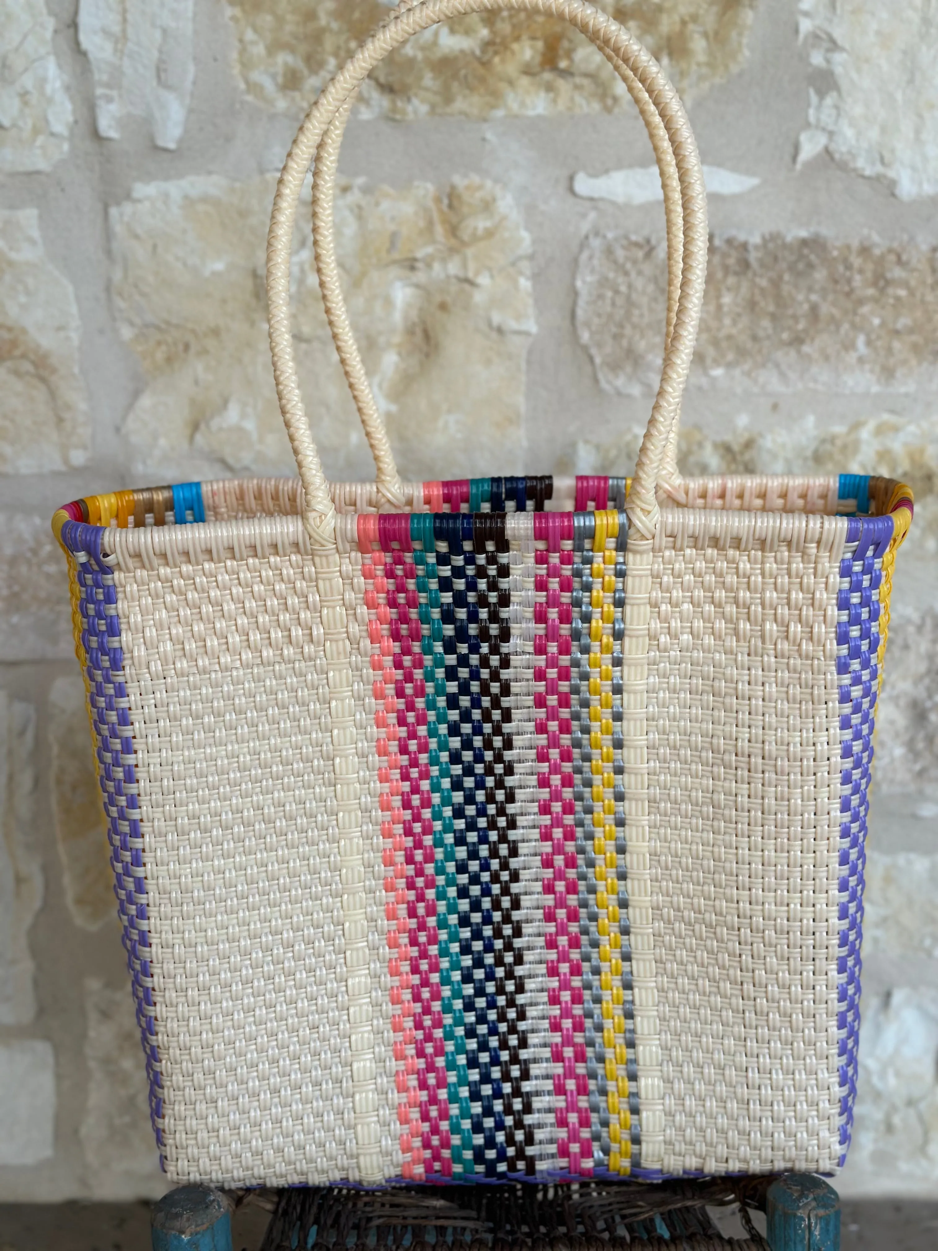Cream with Multicolor Woven Tote