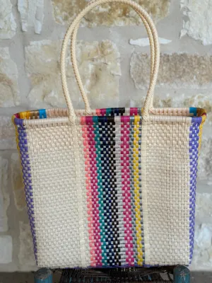 Cream with Multicolor Woven Tote