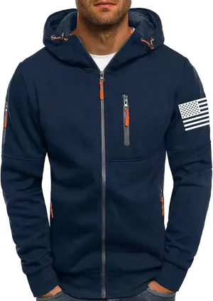 CRNTCEM Mens American Flag Printed Zip Up Hoodie Lightweight Military Tactical Sweatshirt Long Sleeve Casual Fashion Jackets