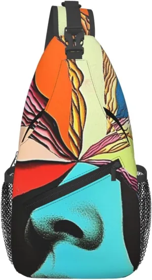 Cross Chest Bag Diagonally Sling Backpack Crossbody Shoulder Bag Abstract art, face in a disc Branches Sling Bag Travel Hiking Daypack