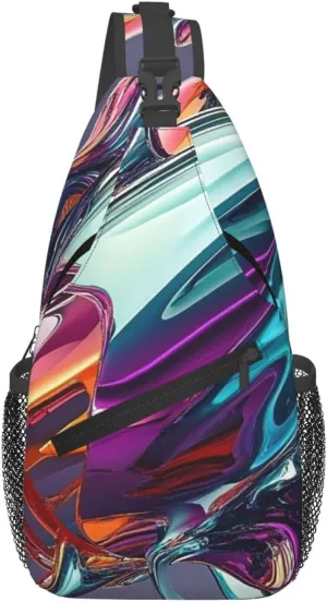 Cross Chest Bag Diagonally Sling Backpack Crossbody Shoulder Bag Liquid splashing, rocket spacecraft Branches Sling Bag Travel Hiking Daypack