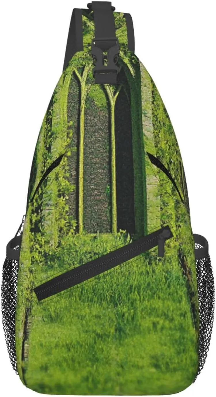 Cross Chest Bag Diagonally Sling Backpack Crossbody Shoulder Bag Secret temple overgrown with weeds Branches Sling Bag Travel Hiking Daypack