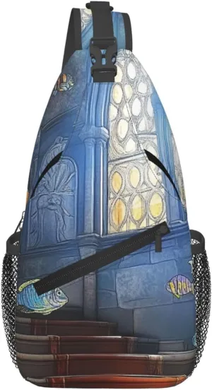 Cross Chest Bag Diagonally Sling Backpack Crossbody Shoulder Bag Underwater Temple and Fish Branches Sling Bag Travel Hiking Daypack