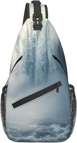Cross Chest Bag Diagonally Sling Backpack Crossbody Shoulder Bag Waterfalls and heavy fog Branches Sling Bag Travel Hiking Daypack