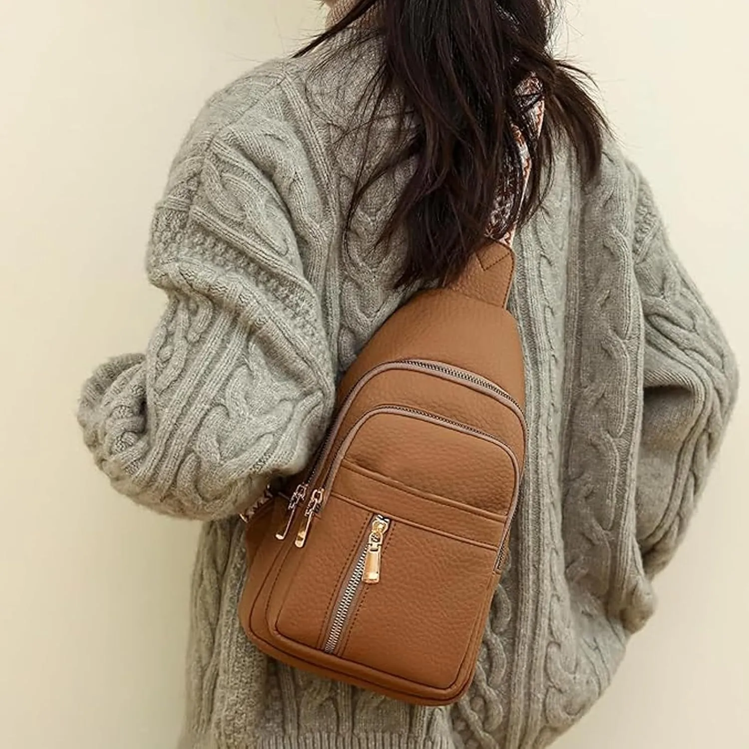 Crossbody Bags for Women, Leather Sling Bag for Women Fanny Pack Chest Bag Strap, Waist Packs Bag for Travel