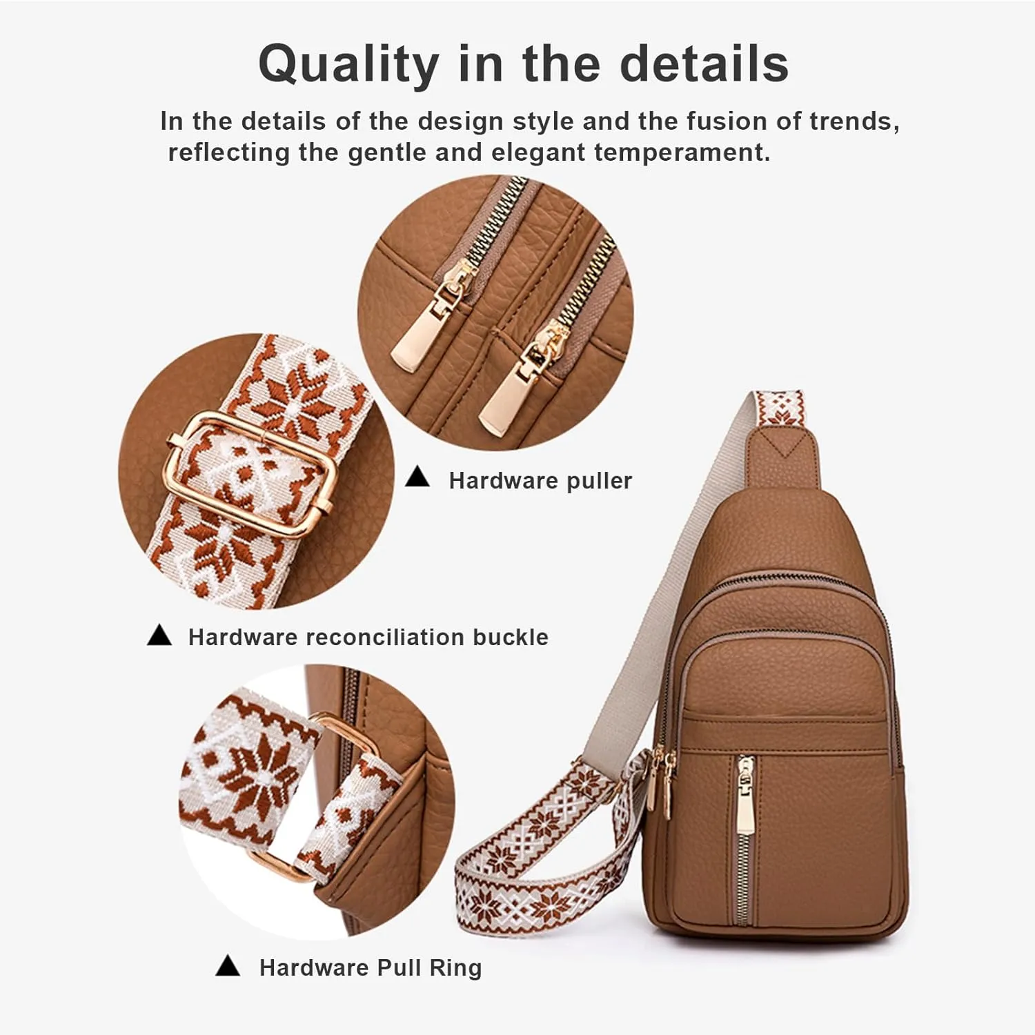 Crossbody Bags for Women, Leather Sling Bag for Women Fanny Pack Chest Bag Strap, Waist Packs Bag for Travel