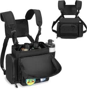 CURMIO Binocular Harness Chest Pack, Binos Case with Adjustable Strap for Bird Watching, Hiking and Shooting, Black(Bag Only)