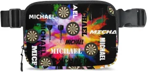 Custom Darts Fanny Pack for Women Men, Personalized Name Waist Packs Crossbody Belt Bag with Adjustable Strap for Sports Travel Workout Running Hiking, Black Colorful
