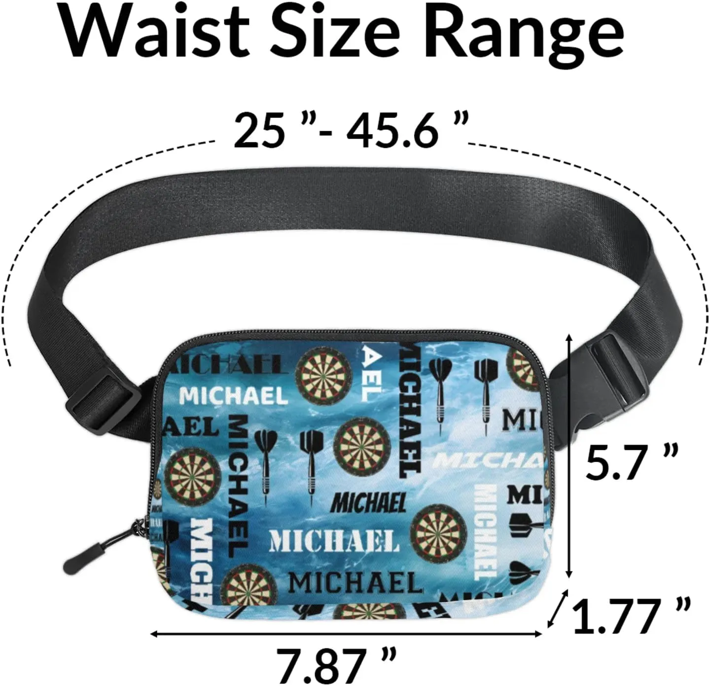 Custom Darts Fanny Pack for Women Men, Personalized Name Waist Packs Crossbody Belt Bag with Adjustable Strap for Sports Travel Workout Running Hiking, Blue Navy
