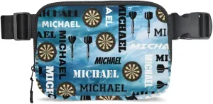 Custom Darts Fanny Pack for Women Men, Personalized Name Waist Packs Crossbody Belt Bag with Adjustable Strap for Sports Travel Workout Running Hiking, Blue Navy