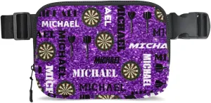Custom Darts Fanny Pack for Women Men, Personalized Name Waist Packs Crossbody Belt Bag with Adjustable Strap for Sports Travel Workout Running Hiking, Glitter Purple