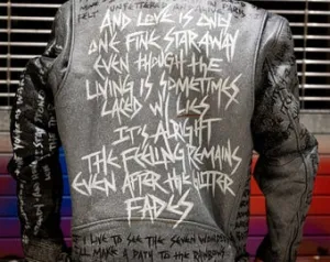Custom Hand-Painted Graffiti Leather Jacket – Punk Rock Streetwear, Stranger Quotes Design, Edgy Artistic Biker Jacket, Unique Urban Fashion