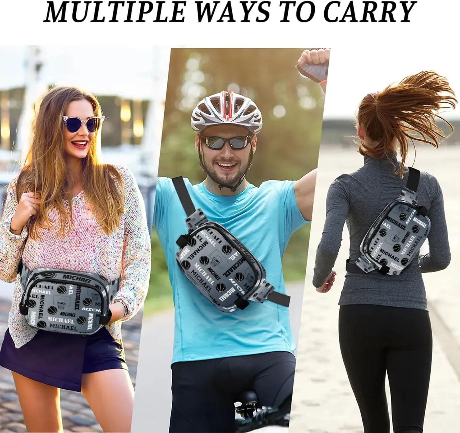 Custom Name Basketball Waist Packs for Women Men, Personalized Belt Bag Crossbody Fanny Pack with Adjustable Strap for Sports Workout Hiking, Black Grey