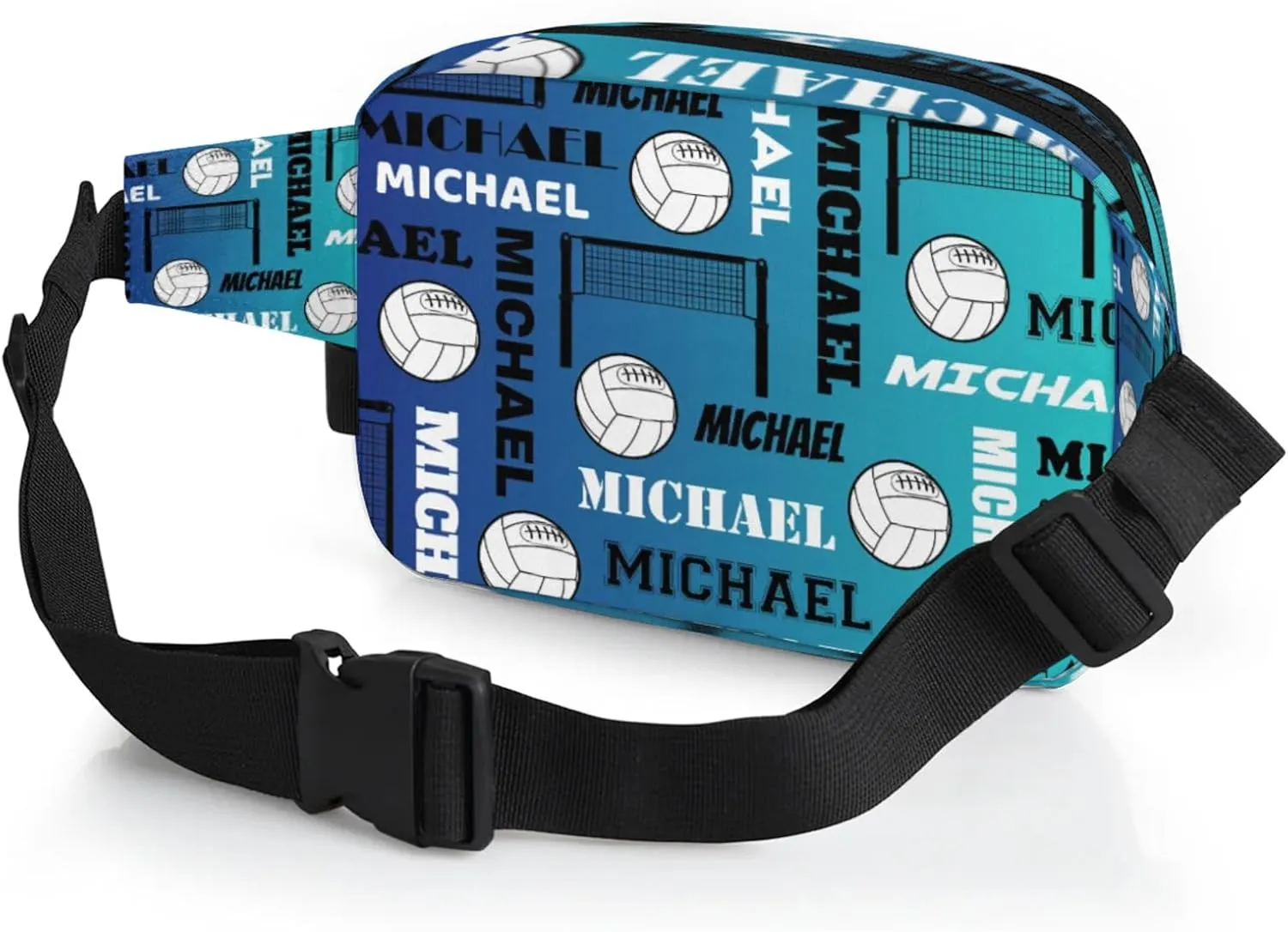Custom Volleyball Waist Packs for Women Men, Personalized Name Fanny Pack Crossbody Belt Bag with Adjustable Strap for Sports Workout Traveling, Blue