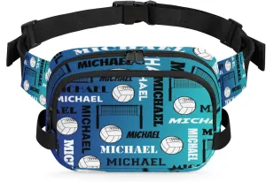 Custom Volleyball Waist Packs for Women Men, Personalized Name Fanny Pack Crossbody Belt Bag with Adjustable Strap for Sports Workout Traveling, Blue