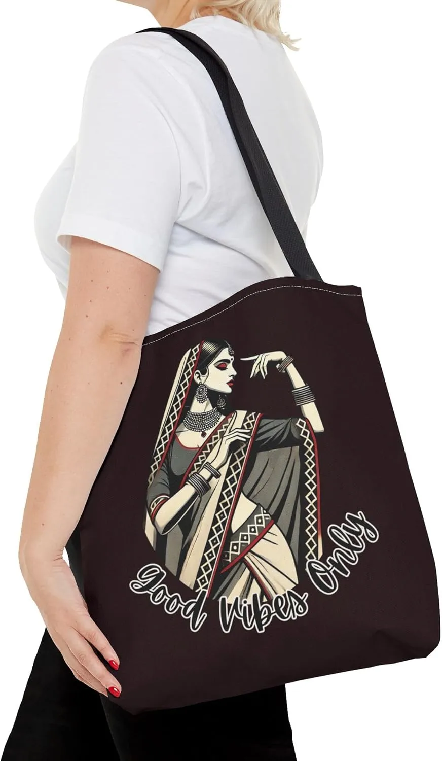 Customize Desi South Asian Indian tote bag Good Vibes positive affirmation Bollywood totes bags Holi gifts