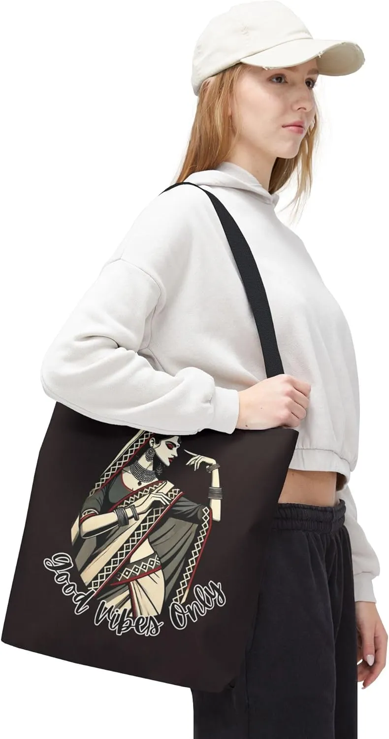 Customize Desi South Asian Indian tote bag Good Vibes positive affirmation Bollywood totes bags Holi gifts