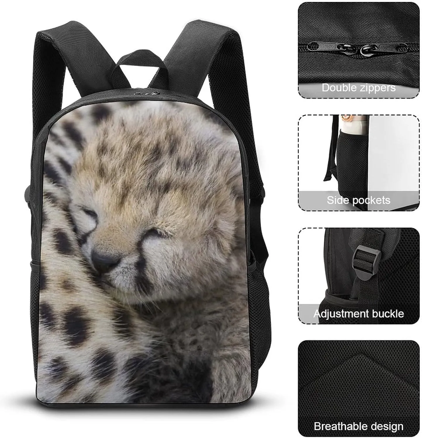 Cute Baby Cheetah Leopard Backpack,Lightweight School College Bookbag Casual Student Travel Laptop Daypack - 17inch