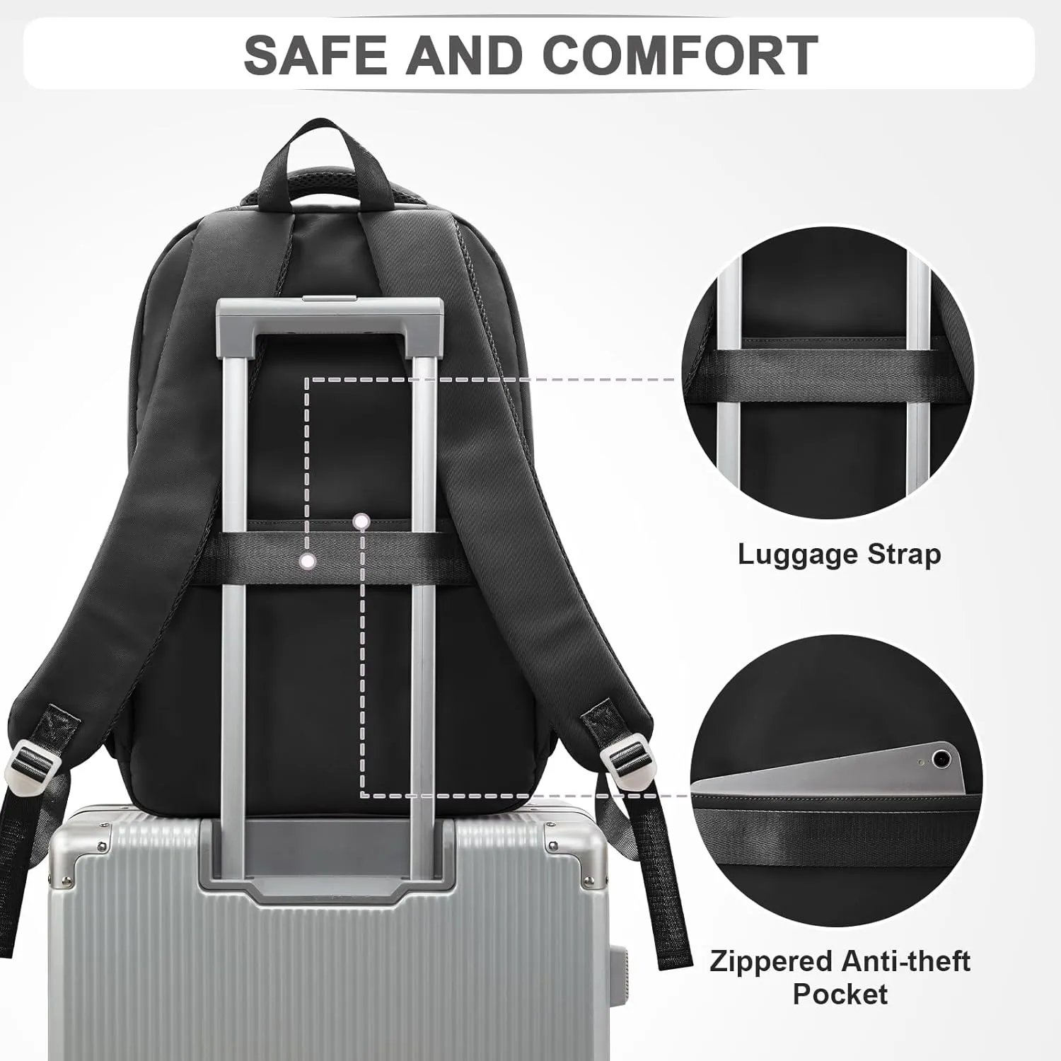 Cute Black School Backpack for Teens Girls Boys Waterproof School Bag Basic Backpack for College Students Multi Pocket Backpack Lightweight Casual Daypack Backpacks for Women Men