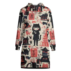Cute Cat Girl Japanese Pop Art 3D Hoodie Dress – Anime Manga Streetwear, Kawaii Cartoon Style, Harajuku Aesthetic, Gift for Anime Lovers (Small)