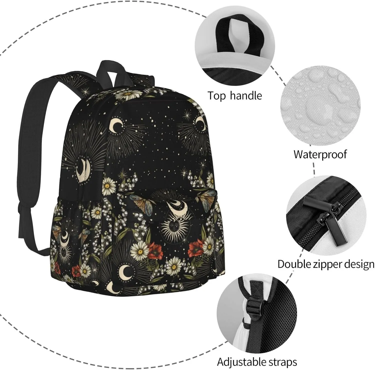 Daisy Green Witch Stylish Backpack With Adjustable Padded Shoulder Straps Daypacks For Girls College Travel
