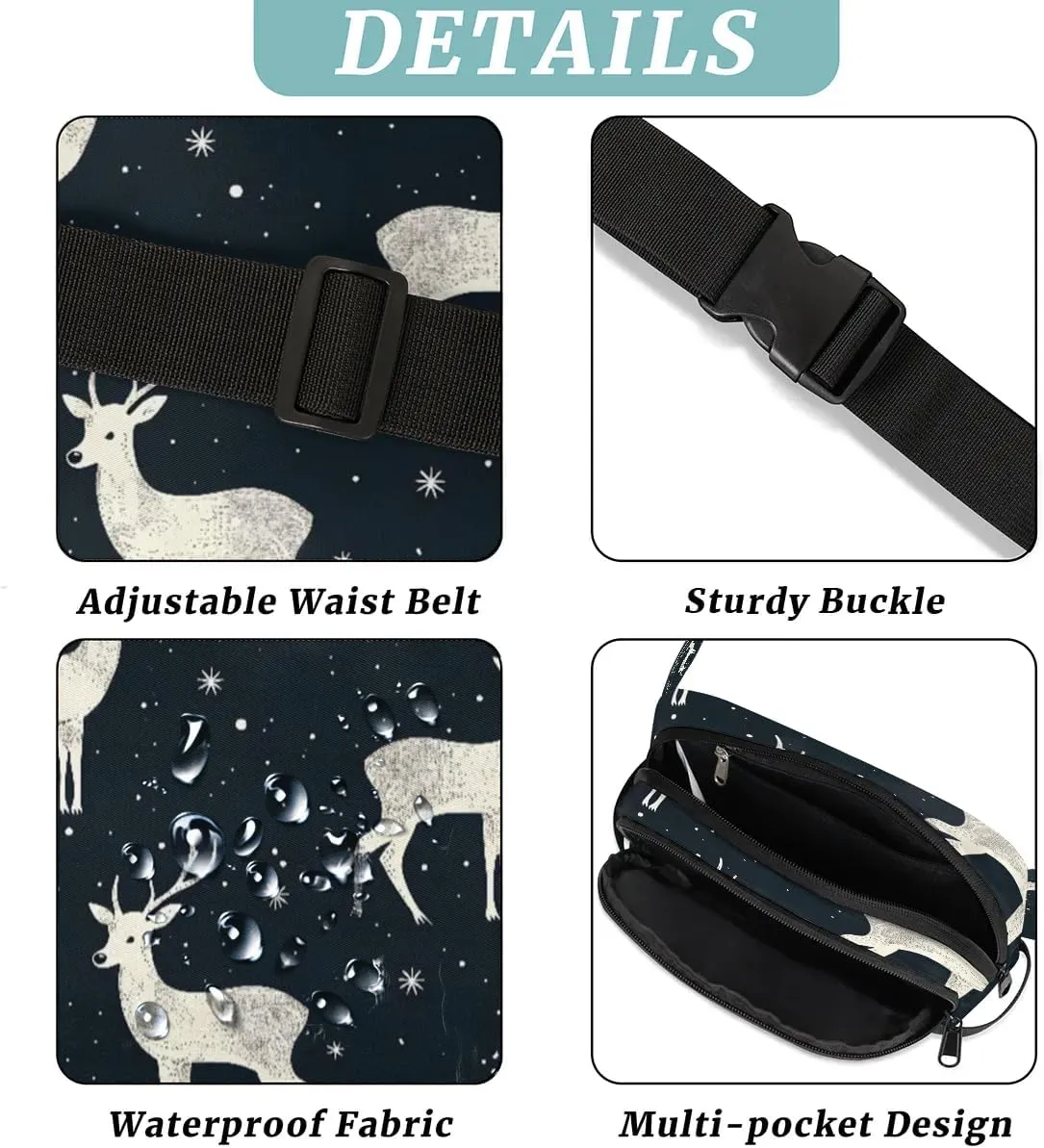Deer Prints Crossbody Bags for Women Trendy Waterproof Fanny Pack with Adjustable Strap Fanny Pack for Travel Shopping Running and Daily Use