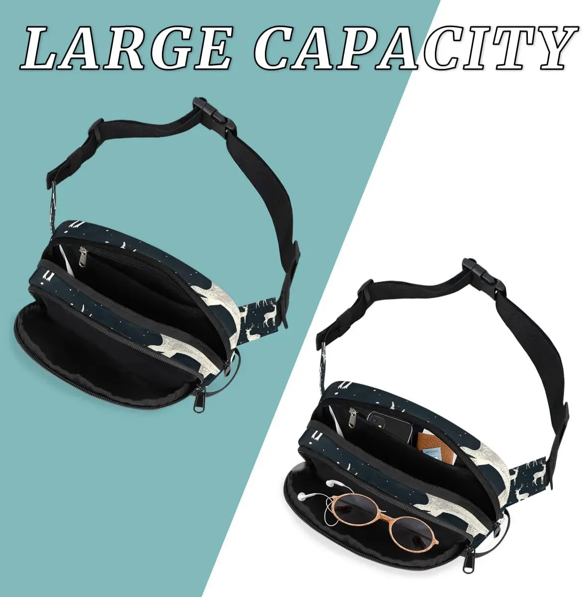 Deer Prints Crossbody Bags for Women Trendy Waterproof Fanny Pack with Adjustable Strap Fanny Pack for Travel Shopping Running and Daily Use