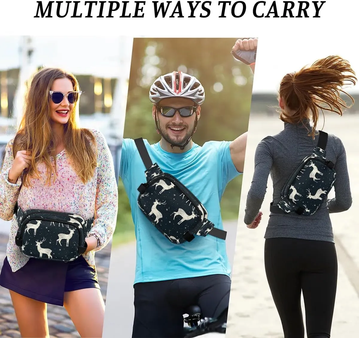 Deer Prints Crossbody Bags for Women Trendy Waterproof Fanny Pack with Adjustable Strap Fanny Pack for Travel Shopping Running and Daily Use