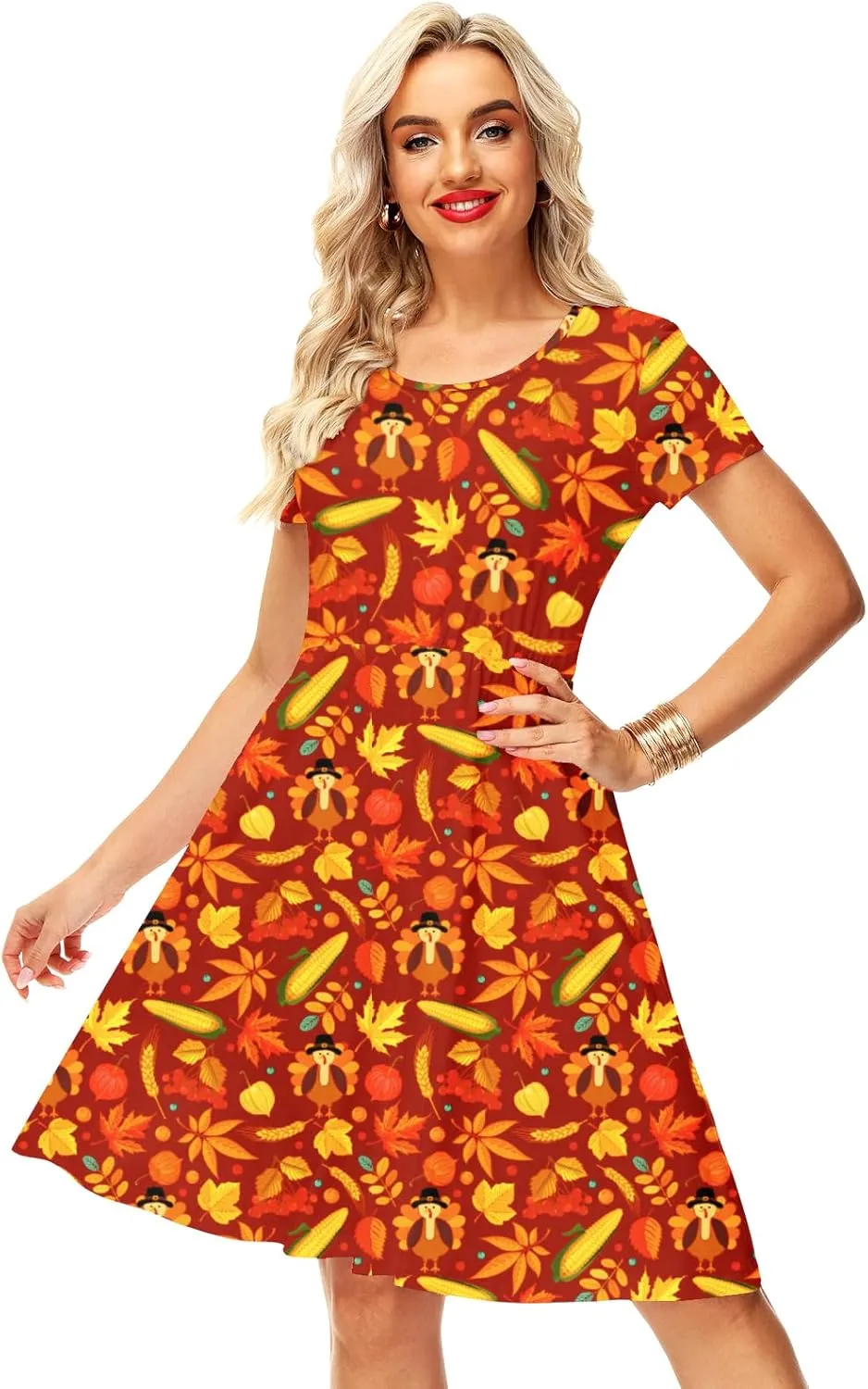 Deerose Hawaiian Flared Dresses Women Tropical Summer Short Sleeve Dresses Casual Tunic Dress