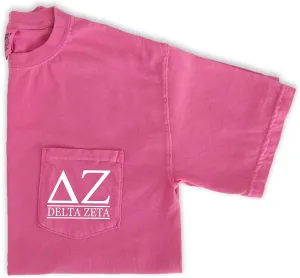 Delta Zeta Block Letters Shirt | Sorority Comfort Colors Pocket Tee (XL) Pink
