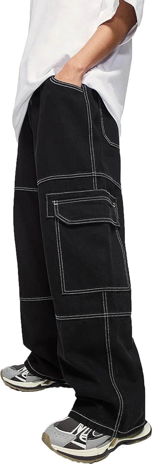 Denim Cargo Pants Y2k Baggy Jeans Gothic Punk Wide Leg Streetwear Oversized Relaxed Fit Jeans