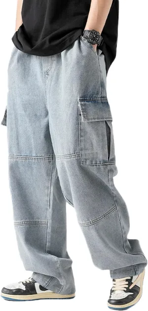 Denim Cargo Pants Y2k Baggy Jeans Gothic Punk Wide Leg Streetwear Oversized Relaxed Fit Jeans
