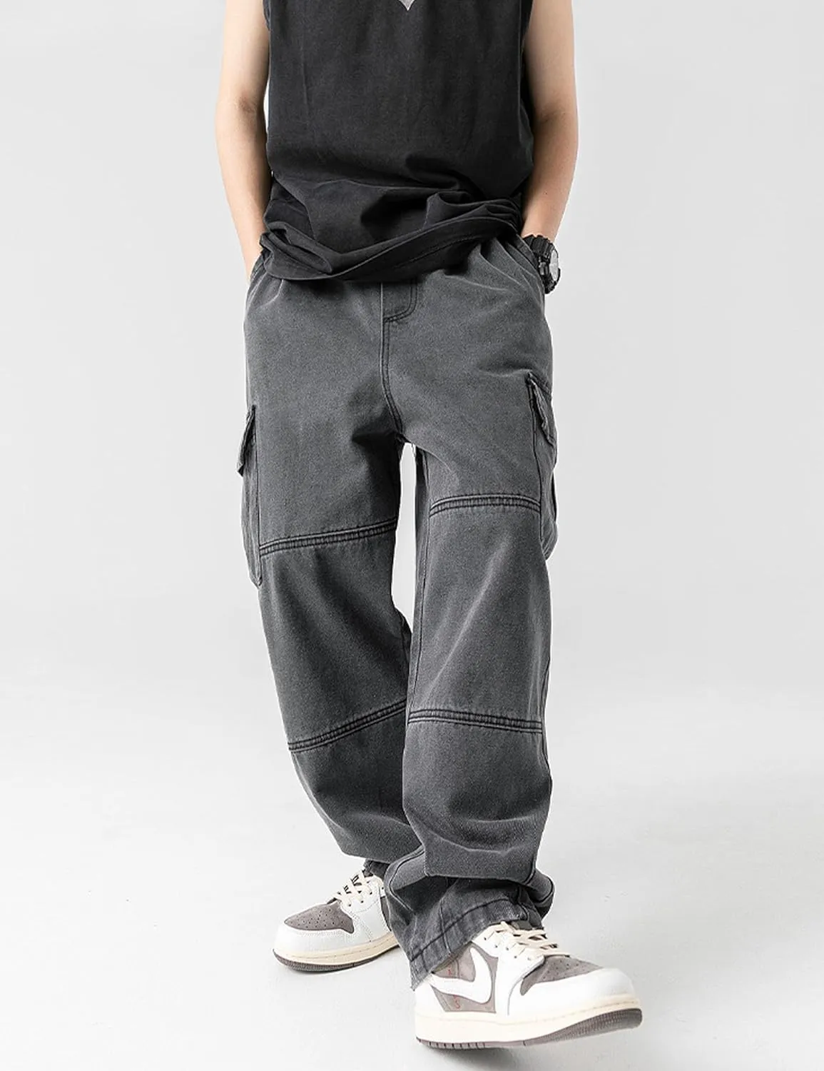 Denim Cargo Pants Y2k Baggy Jeans Gothic Punk Wide Leg Streetwear Oversized Relaxed Fit Jeans