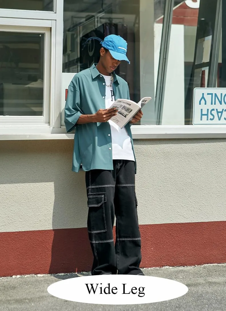 Denim Cargo Pants Y2k Baggy Jeans Gothic Punk Wide Leg Streetwear Oversized Relaxed Fit Jeans