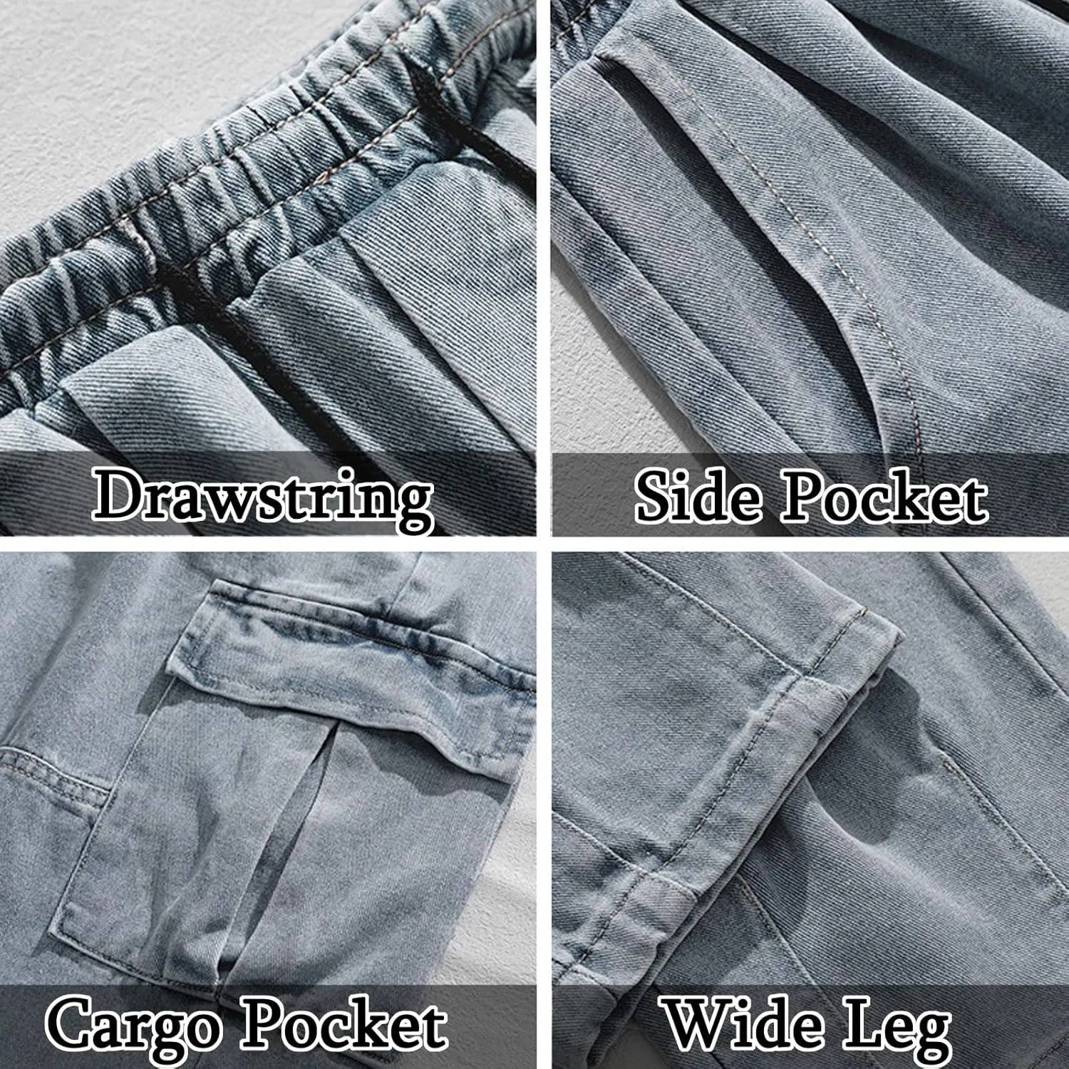 Denim Cargo Pants Y2k Baggy Jeans Gothic Punk Wide Leg Streetwear Oversized Relaxed Fit Jeans