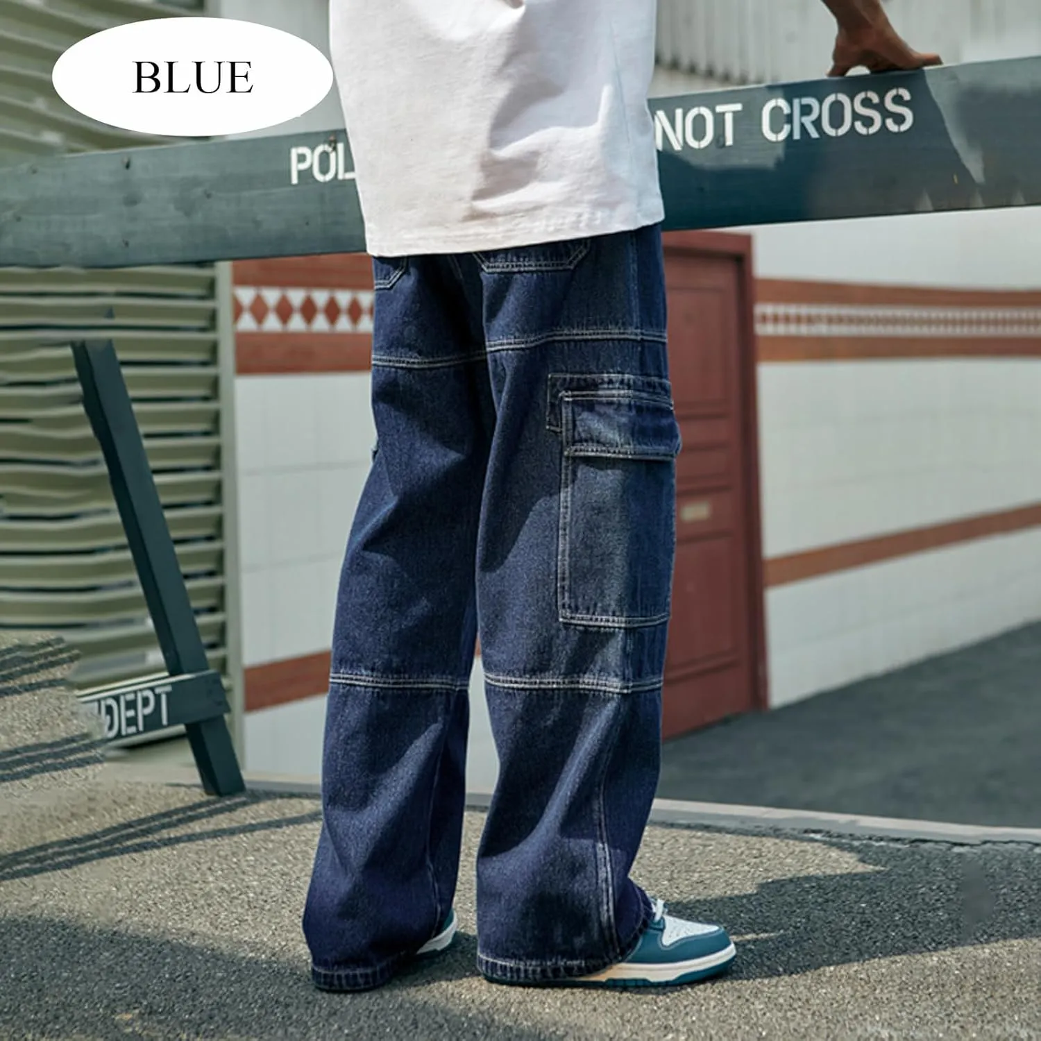 Denim Cargo Pants Y2k Baggy Jeans Gothic Punk Wide Leg Streetwear Oversized Relaxed Fit Jeans