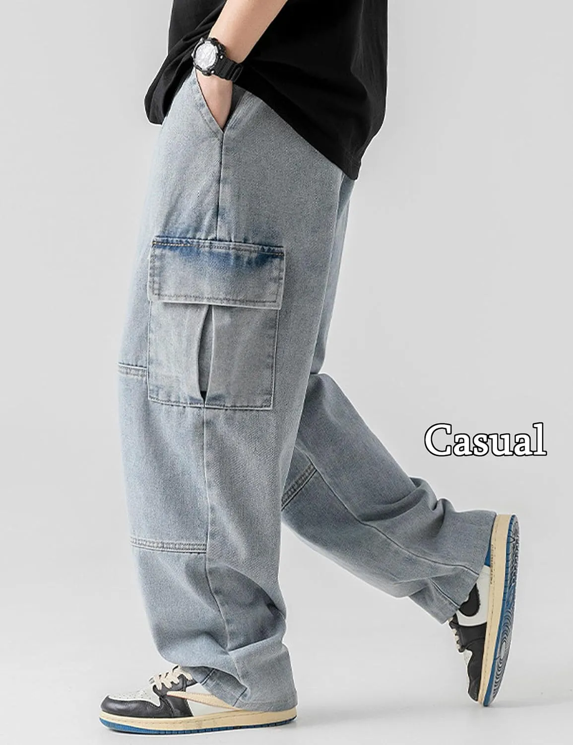 Denim Cargo Pants Y2k Baggy Jeans Gothic Punk Wide Leg Streetwear Oversized Relaxed Fit Jeans