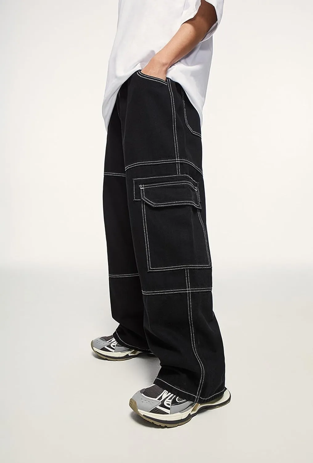 Denim Cargo Pants Y2k Baggy Jeans Gothic Punk Wide Leg Streetwear Oversized Relaxed Fit Jeans