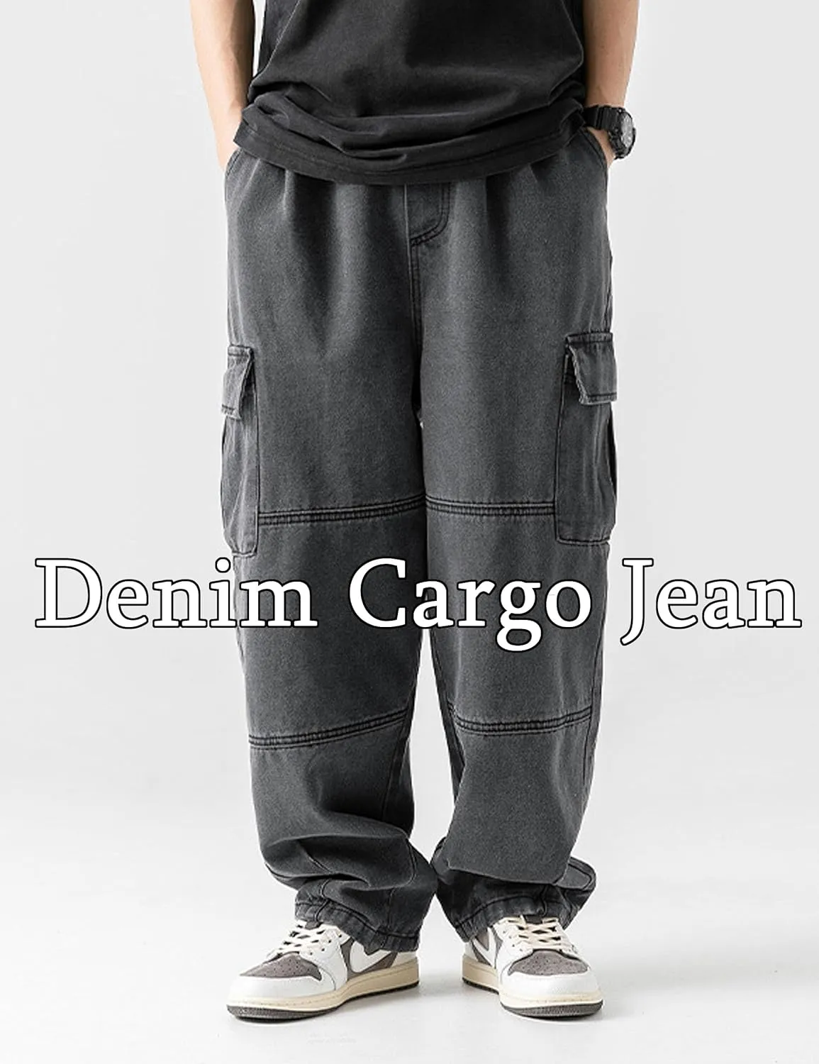 Denim Cargo Pants Y2k Baggy Jeans Gothic Punk Wide Leg Streetwear Oversized Relaxed Fit Jeans