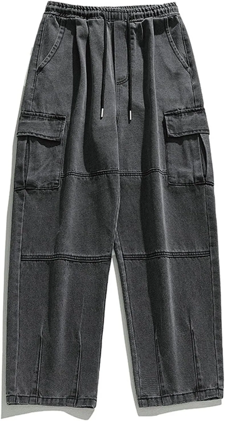 Denim Cargo Pants Y2k Baggy Jeans Gothic Punk Wide Leg Streetwear Oversized Relaxed Fit Jeans