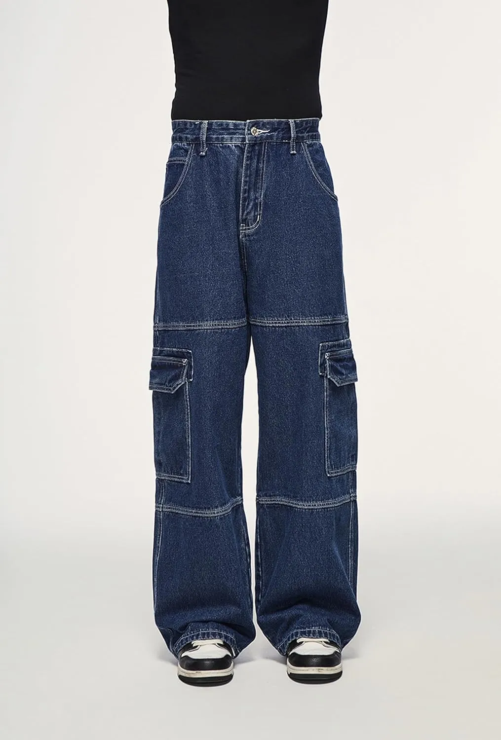Denim Cargo Pants Y2k Baggy Jeans Gothic Punk Wide Leg Streetwear Oversized Relaxed Fit Jeans