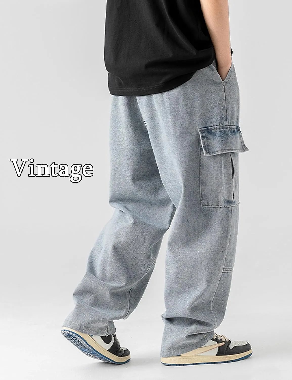 Denim Cargo Pants Y2k Baggy Jeans Gothic Punk Wide Leg Streetwear Oversized Relaxed Fit Jeans