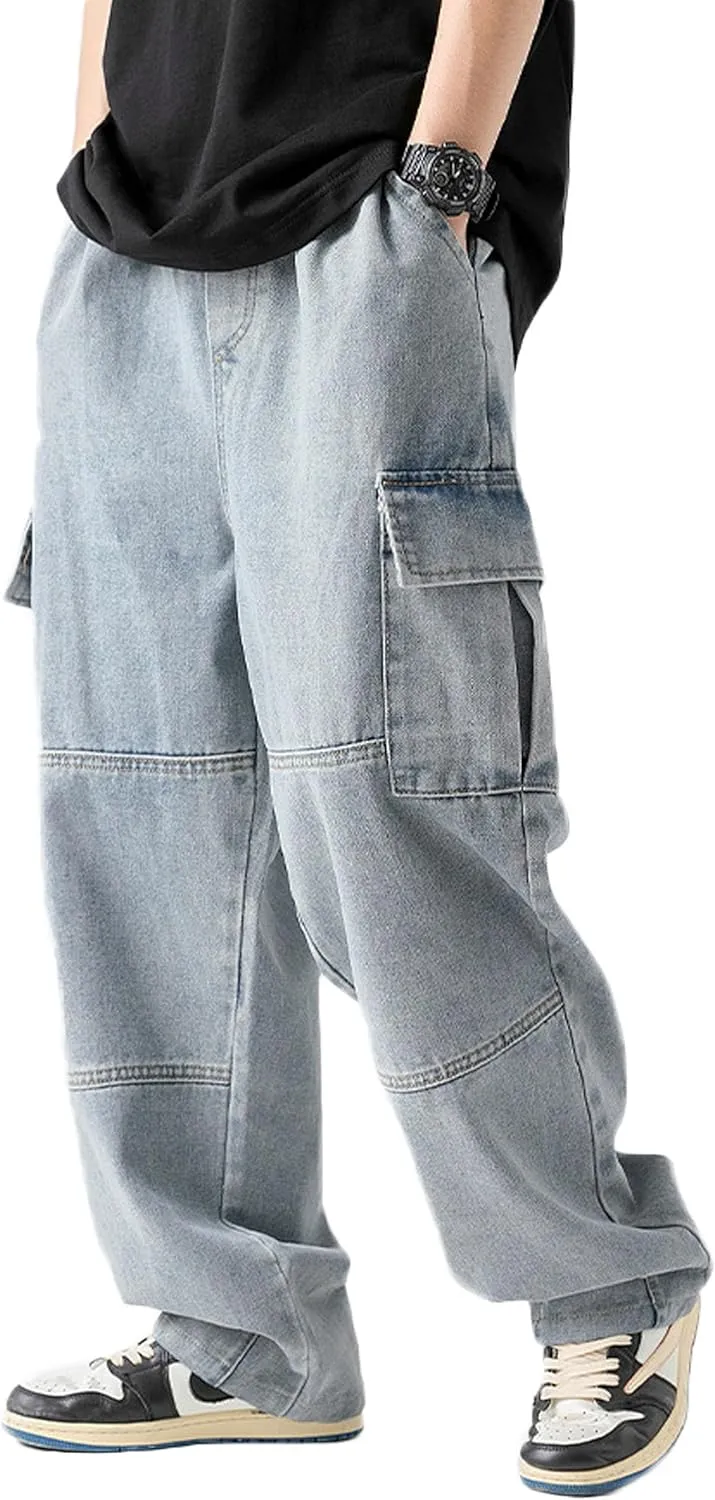 Denim Cargo Pants Y2k Baggy Jeans Gothic Punk Wide Leg Streetwear Oversized Relaxed Fit Jeans
