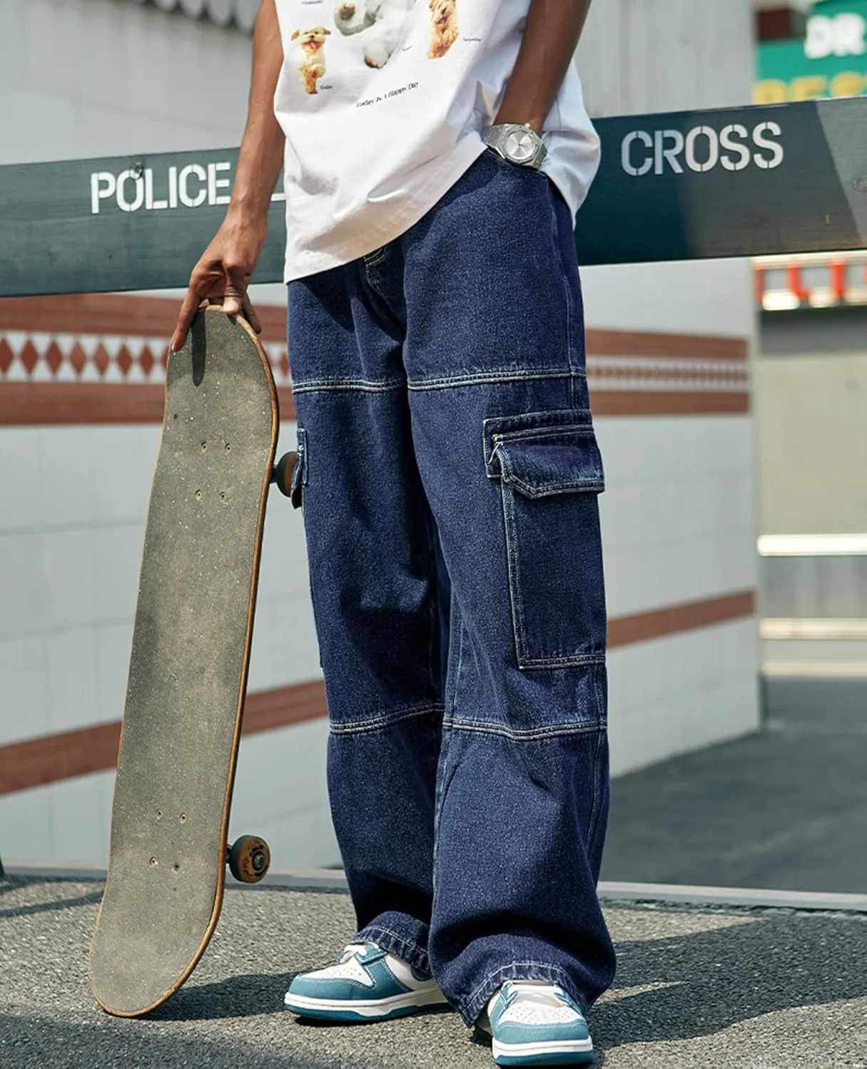 Denim Cargo Pants Y2k Baggy Jeans Gothic Punk Wide Leg Streetwear Oversized Relaxed Fit Jeans