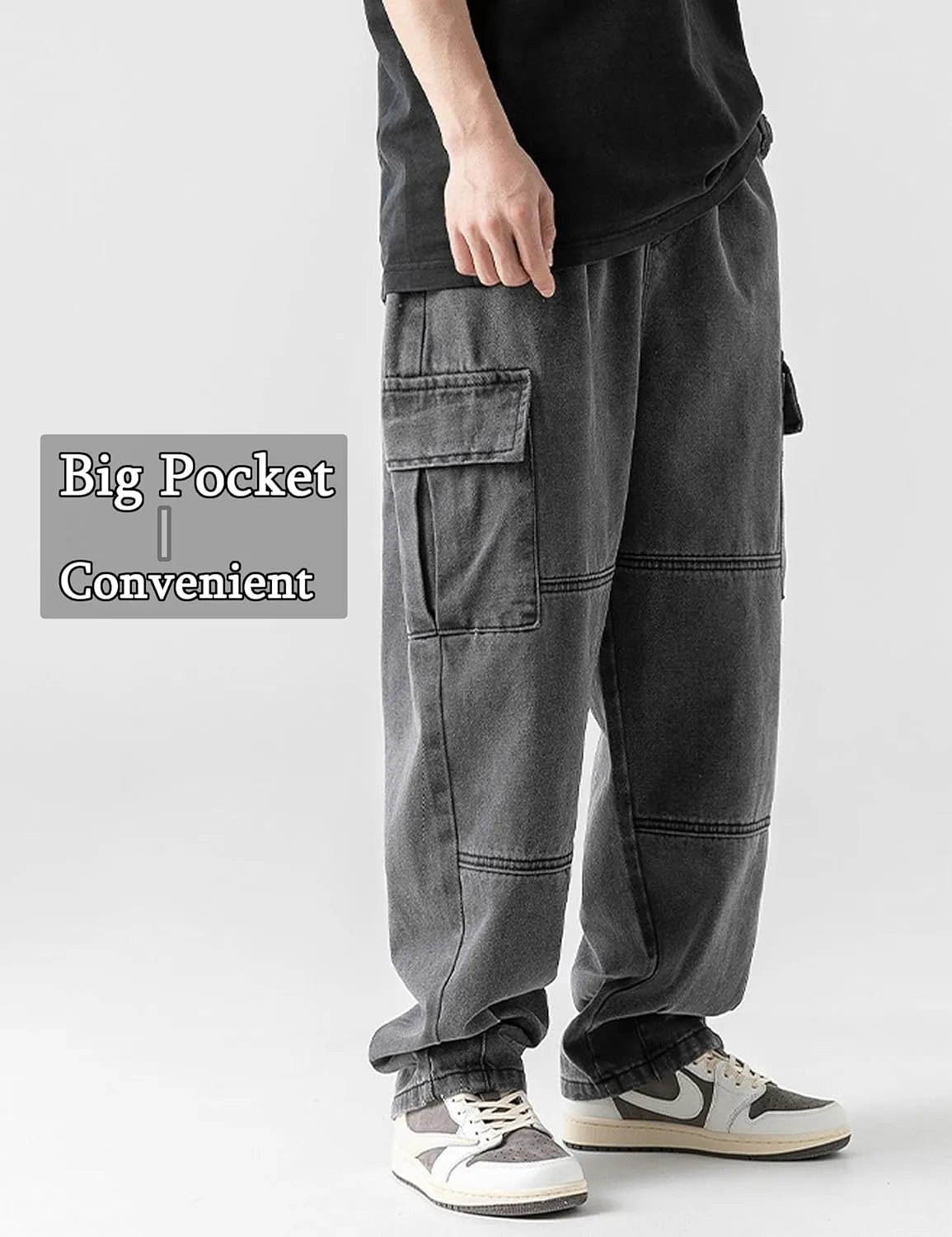 Denim Cargo Pants Y2k Baggy Jeans Gothic Punk Wide Leg Streetwear Oversized Relaxed Fit Jeans